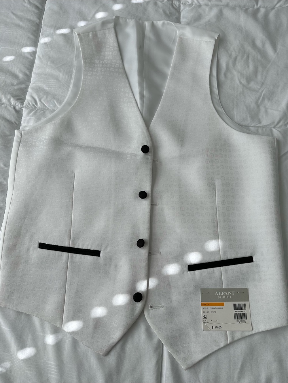 Alfani White Slim Fit Dress Vest with Black Trim